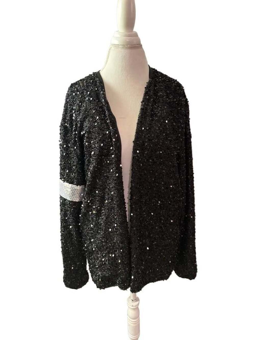 Michael Jackson MJB2C It's All For Love Black Sequin Open Front Cardigan Jacket